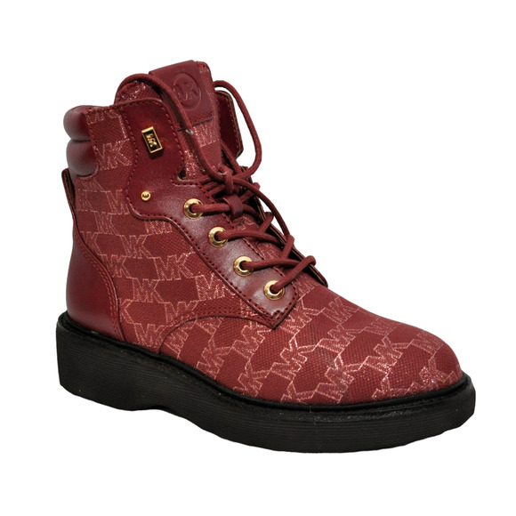 Michael Kors Trudy MK Signature Outline Jacquard Lace Up Boot Mulberry/Red Nib - Picture 1 of 5